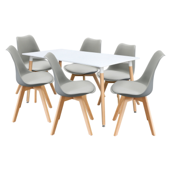Esstisch 160x90 QUATRO weiß + 6 Stühle QUATRO grau